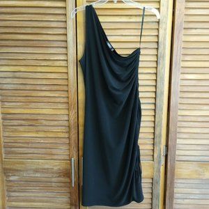 One shoulder little black party dress by Laundry for misses, size 12.